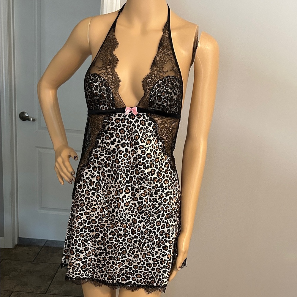 Victoria's Secret Black and Leopard Lace Chemise